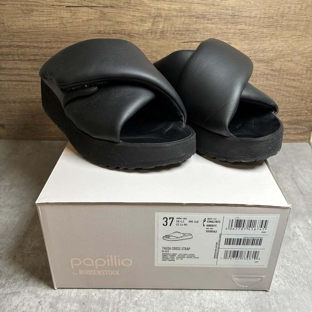 Theda Cross Puffy Strap Leather Black chunky Platform Sandals 37